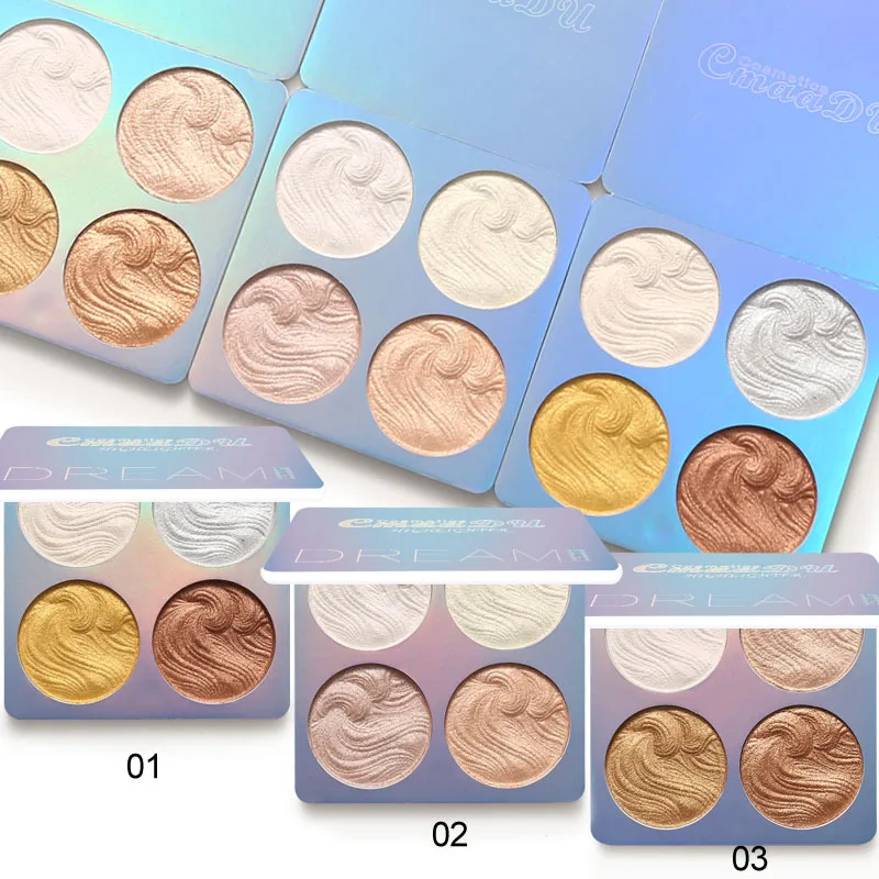 4Color Face Highlighter Palette Bronzer Contouring Highlight Powder Makeup Face Shimmer Shine High Lighter Iluminador Maquillaje