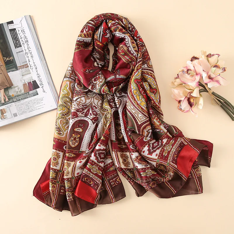 Модный Африканский Роскошный шелковый шарф кешью с цветочным принтом, испанские Роскошные брендовые шарфы для женщин, шаль с принтом, хиджаб 180*90 см