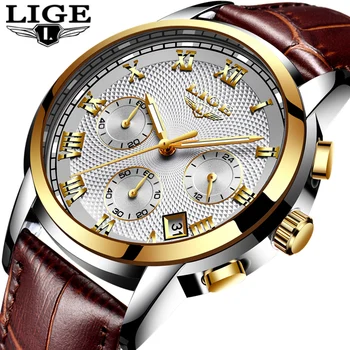 

LIGE Gold Watch Men Fashion Quartz Leather Clock Mens Watches Top Brand Luxury Waterproof Business Sport Watch Relogio Masculino