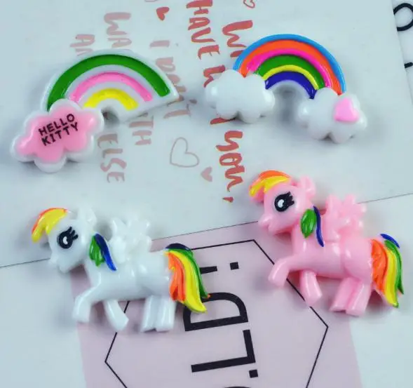 

Kawaii resin cabochon Small handicraft 100pcs flat back resin diy decoration Center Crafts,resin Colorful rainbow pony materials