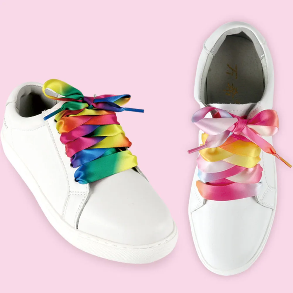 Colorful Candy Gradient Shoelaces Strings Lace Shoelaces Satin Ribbon Flat Silk