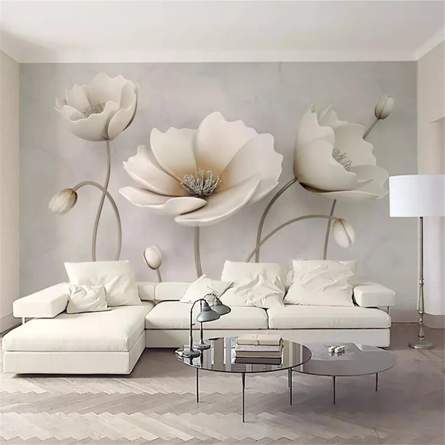 

wellyu Custom wallpaper 3D обои Nordic elegant flower marble texture 3d living room TV background wall paper papier peint mural