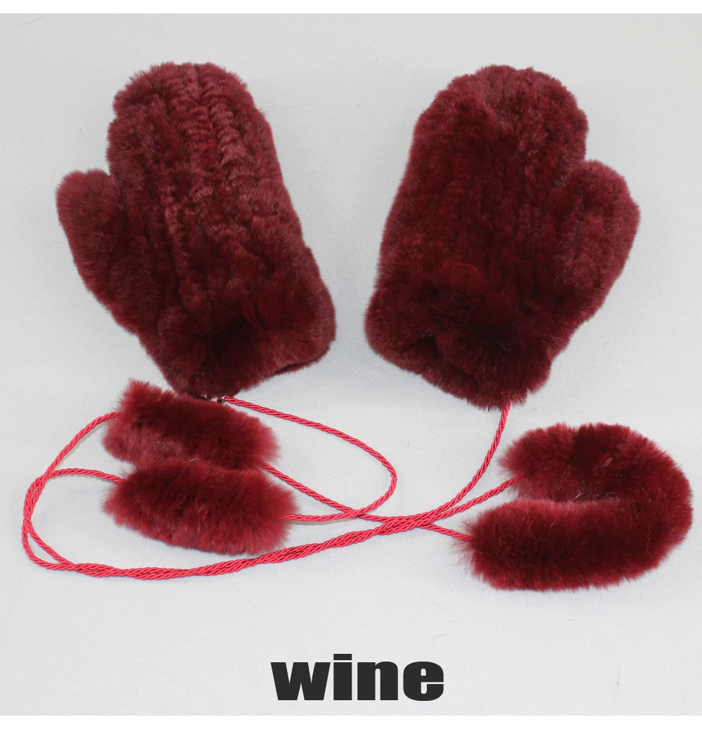 Hot Selling Good Elastic Women Winter Knitted Real Rabbit Fur Mittens100%Natural Real Rex Rabbit Fur Gloves Lady Fur Gloves