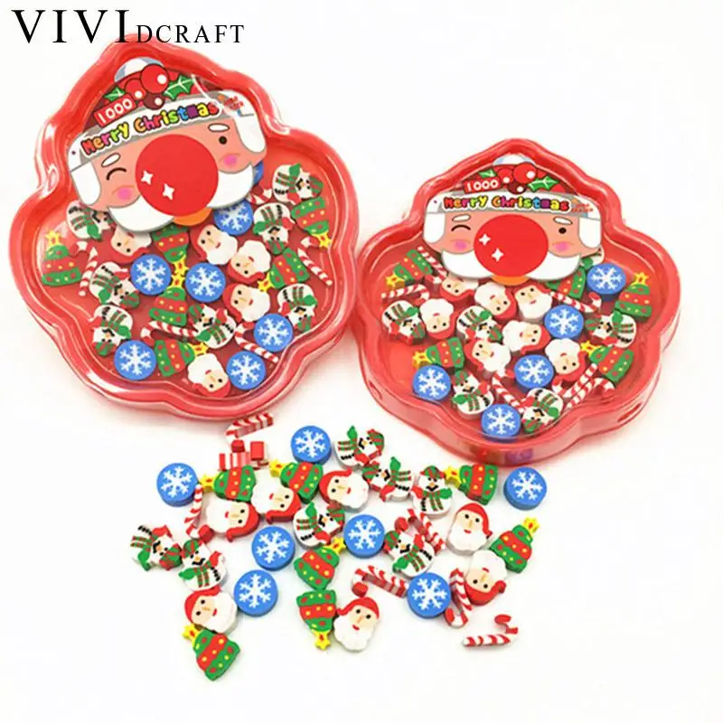 Vividcraft Cartoon Rubber Pencil Eraser Christmas Tray Mini Erasers for