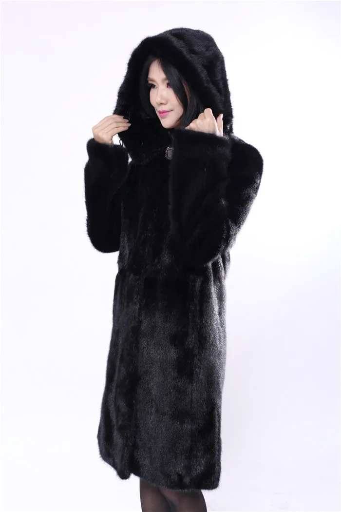 natural real mink coat ,mink fur coat black length of 100cm,long mink