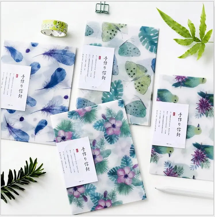 

3 Pieces forest flower bird butterfly feather vegetable parchment paper envelope translucent letter message card storage gift