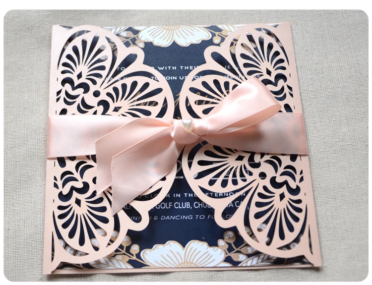 

DIY customzied inc243 europe incarnadine Wedding invitations Card, tied rose pink ribbon,print insert,envelope