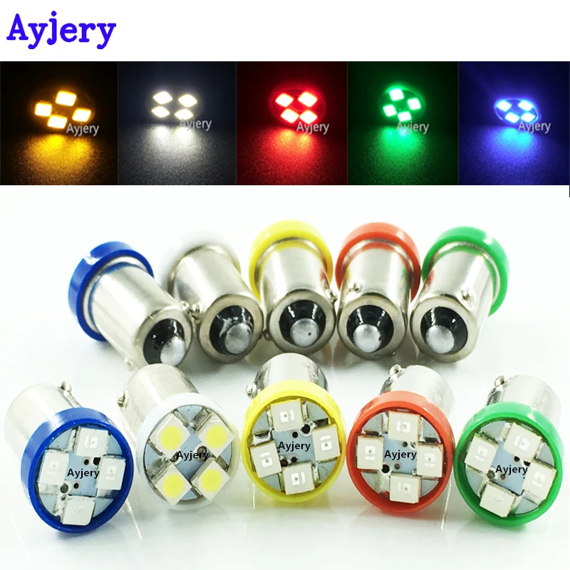 

AYJERY 200X BA9S 1210 4 SMD T4W T11 3528 SMD 4 LED Car LED Light Bulb Clearance Lights Door Tail Lamps 12V DC 5 Colors Car Light