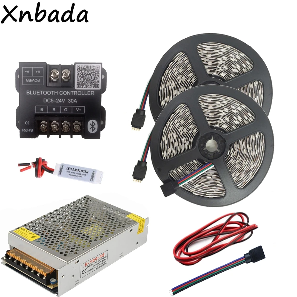 

DC12V 5050 60Led/m RGB Led Strip Led Light Flexible Tape+Bluetooth Led Controller+12V 8.5Led Power Adapter Kit 10M
