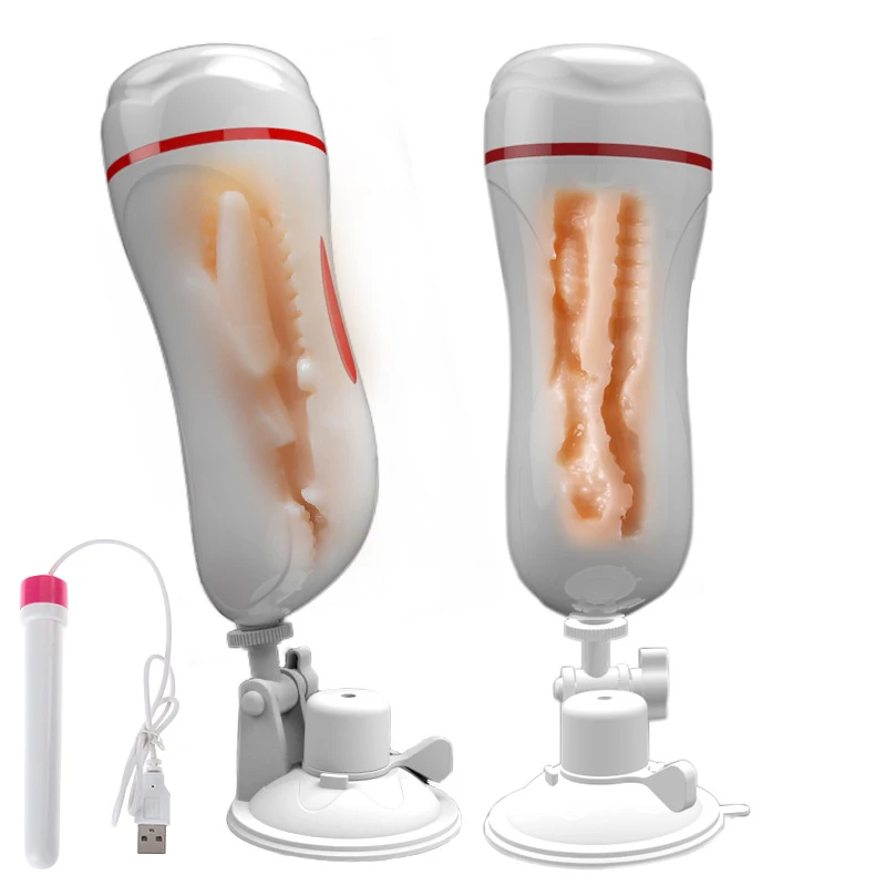Double Tunnels Vagina Anal Masturbation Cup Blowjob Vibrator Realistic Pussy Male Masturbator for Man Suction Cup