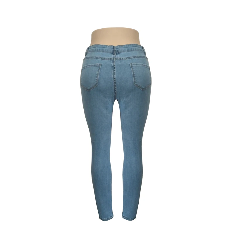 Tsuretobe повседневные джинсовые штаны со средней талией Женская Модная Голубая джинсовая брюки-карандаш женские высококачественные узкие джинсовые брюки с дырками женские