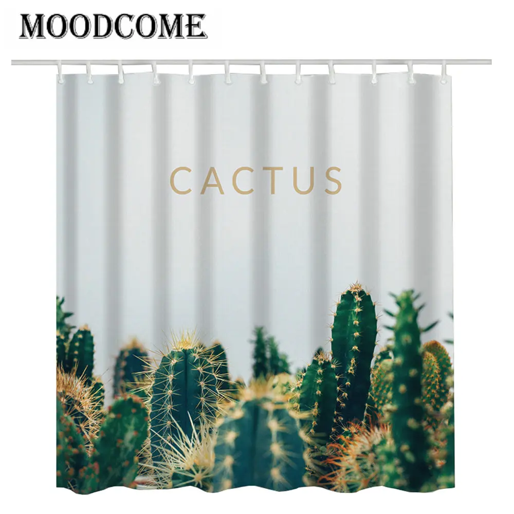 cactus fabric shower curtain polyester cortinas ducha drop shipping