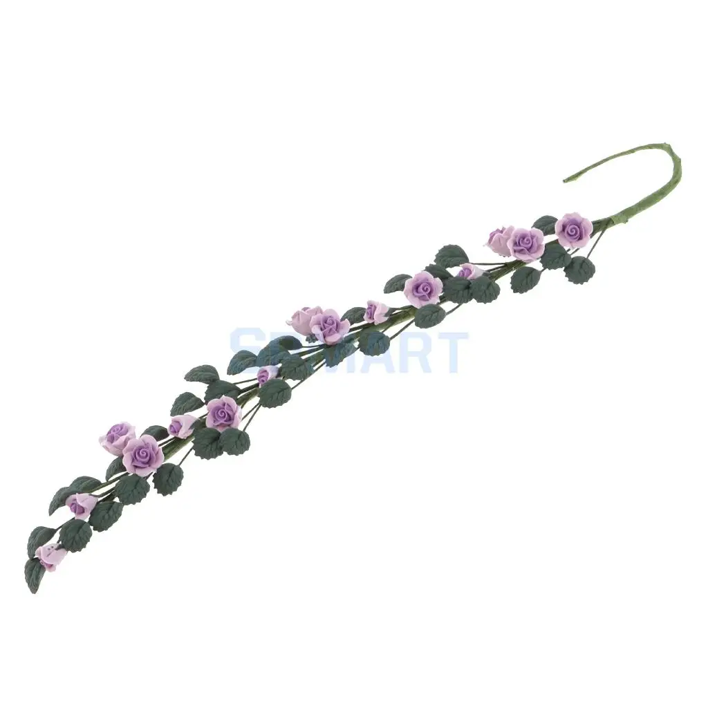 MagiDeal 1/12 Scale Clay Boston Ivy Leaves String Rose Bouquet for Dollhouse Living Room Plant Room Garden Furniture Decor