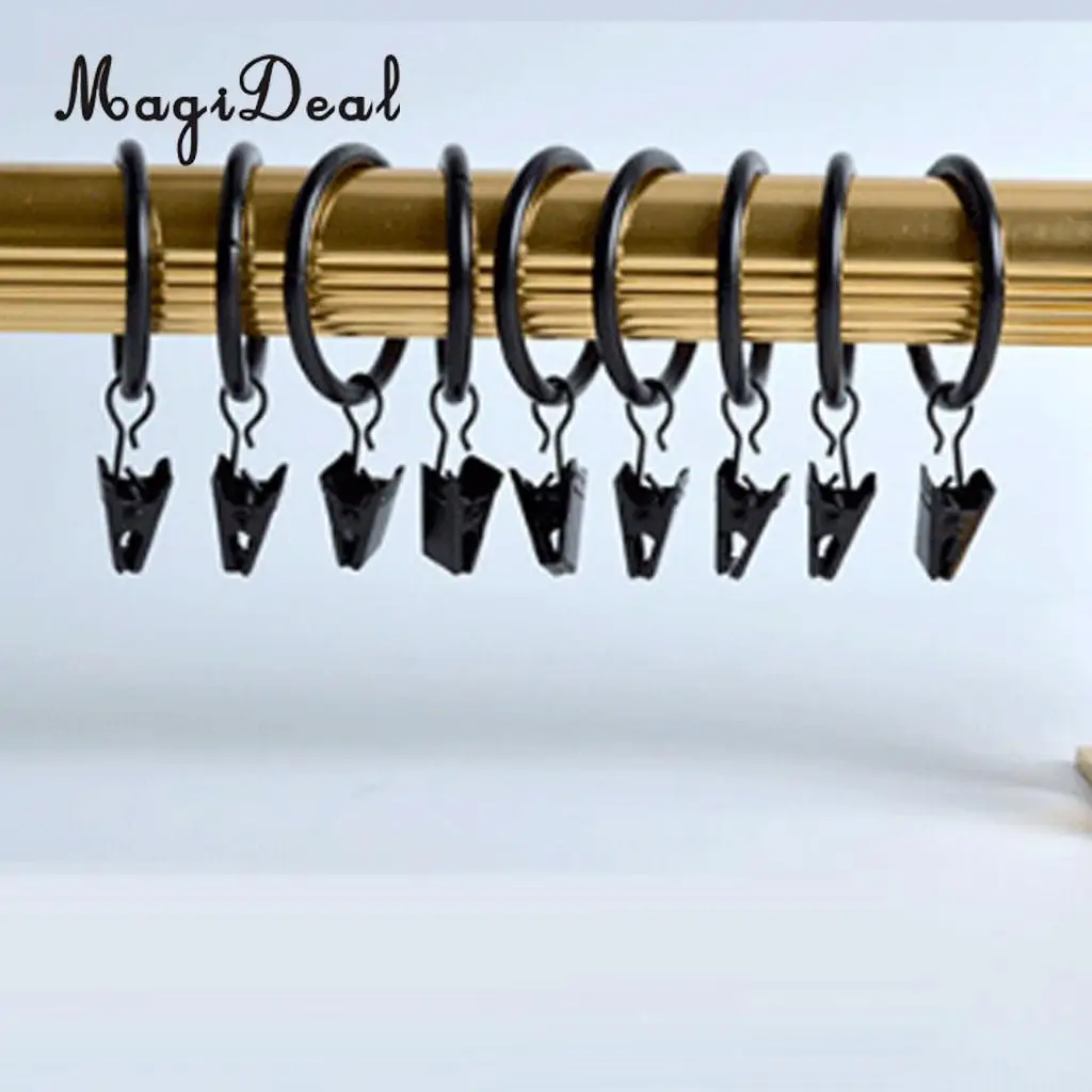  12-Pack Curtain Clip Rings Curtain Glider Hook with Clips for Door Panel Blinds Black