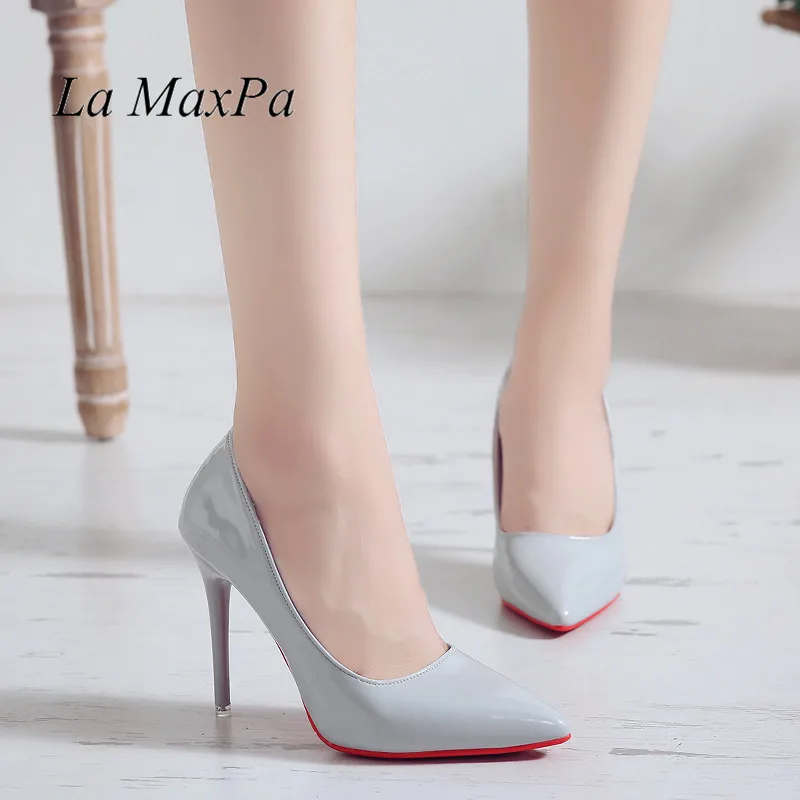 Women Sexy Pumps Shoes 10cm Sexy Nude Black Pointed Toe High Heeled Shoes 10CM Party Prom Patent Leather Pointy Toe Pumps
