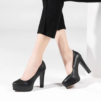 

Chinese OL style round toe genuine leather cowhide pumps fashion black beige so kate high heel thick women's shoes