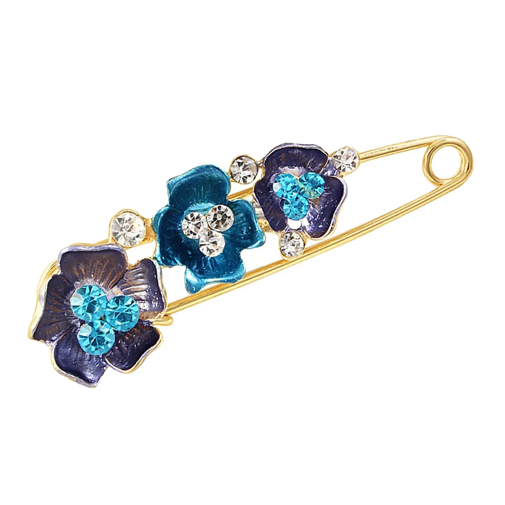 Women Fashion Rhinestone Crystal Gold Tone Safety Pin Jewelry Brooch Breastpin - Catch Scarf, Lapel or Collar