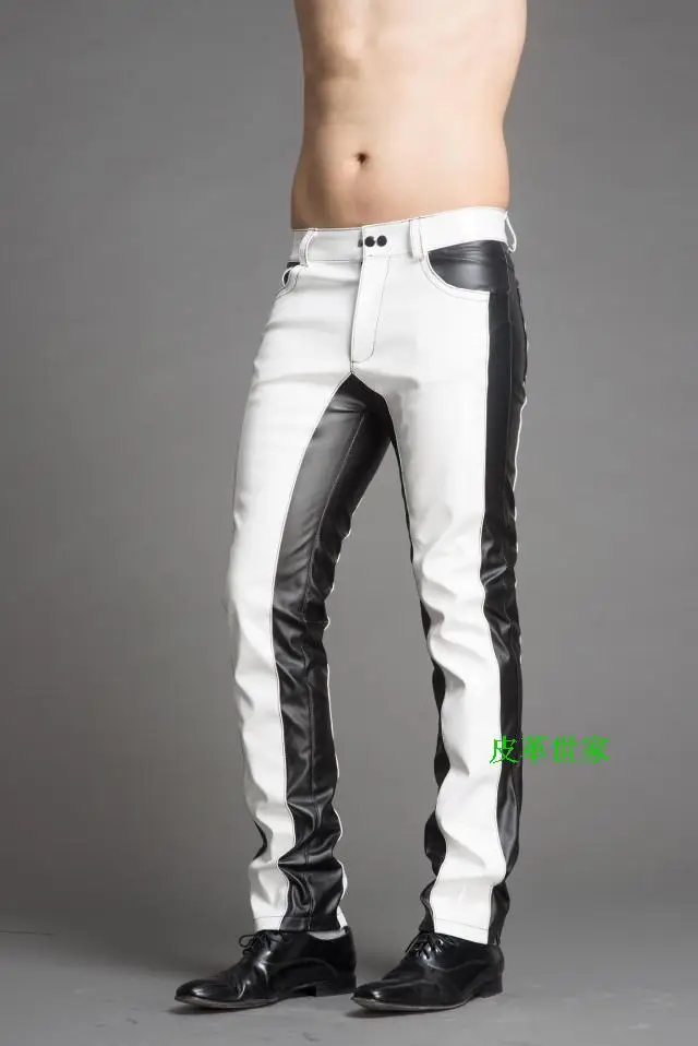 Новые мужские оригинальные дизайнерские высококачественные изготовленные на заказ Краш цветные воры блестящие и соединяющиеся Модные индивидуальные обтягивающие брюки из искусственной кожи - Цвет: Белый