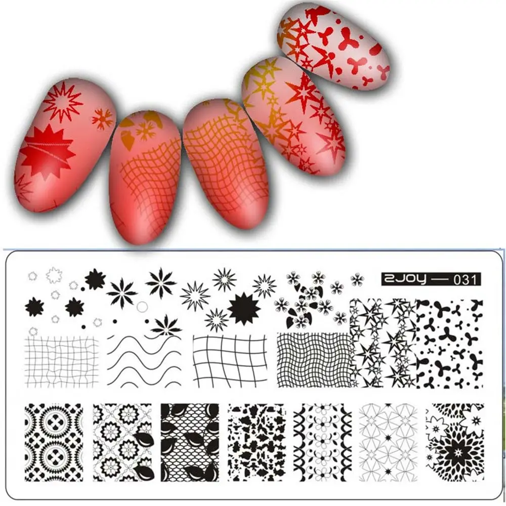 6,5*12,5 см Ландшафтный узор прямоугольная штамповка для ногтей пластины изображения Шаблон стальной маникюр ногтей трафарет Инструменты - Цвет: 2JOY031