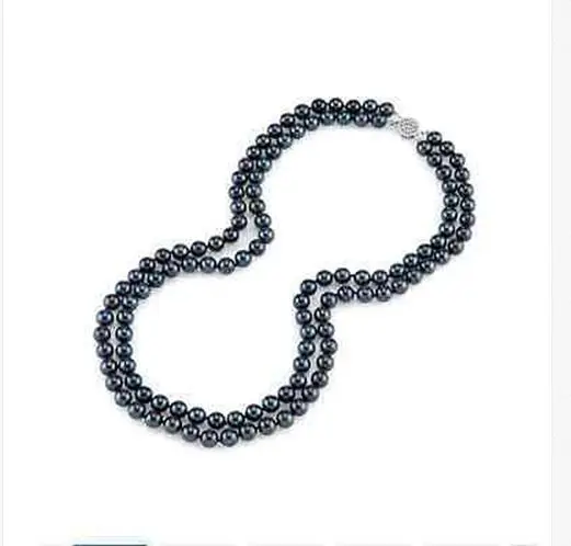 

DOUBLE STRANDS9-10MM TAHITIAN BLACK PEARL NECKLACE 18"silver