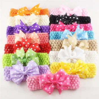 

200pcs/lot Polka Dot Bowknot Elastic Headbands Hair Accessories