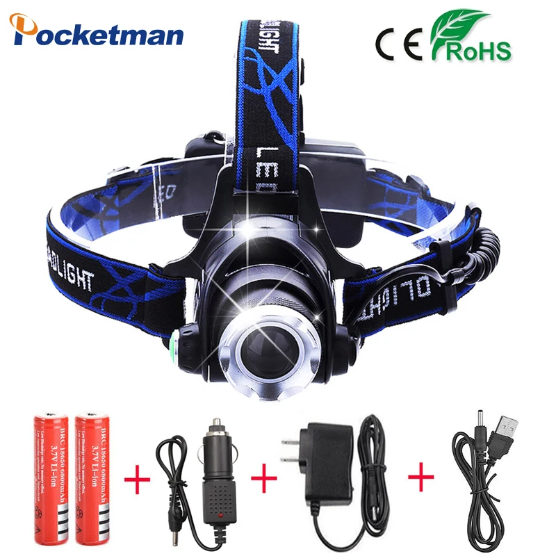 

RU 8000LM XML-L2 XM-L T6 Led Headlamp Zoomable Headlight Waterproof Head Torch flashlight Head lamp Fishing Hunting Light