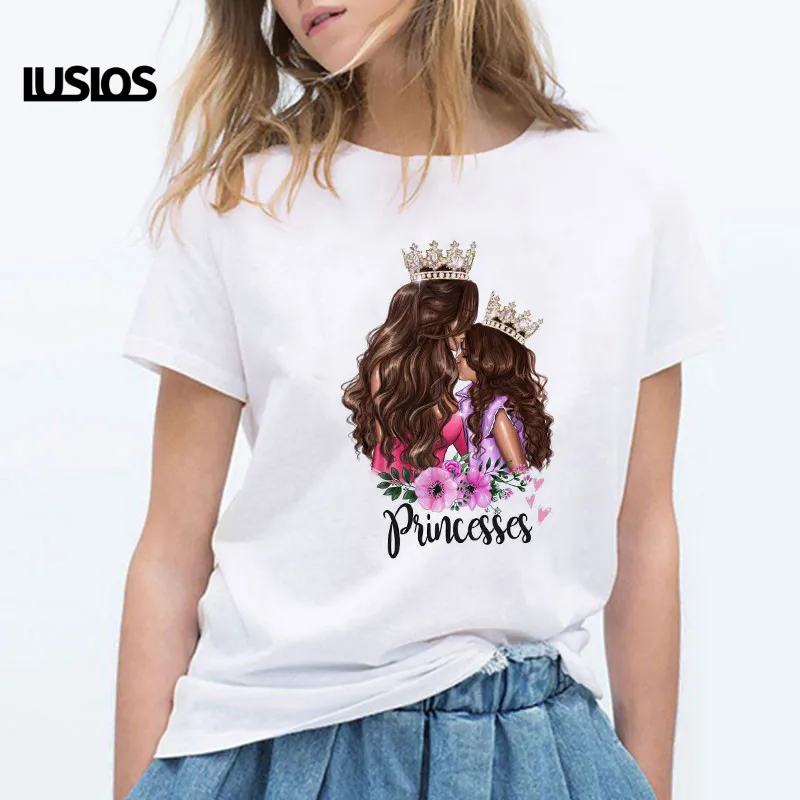 

LUSLOS Princess Mama Princess Girl Cute Female T Shirt Summer Women Queen Mom Harajuku Shirt Short Sleeve Vogue Streetwear Tees
