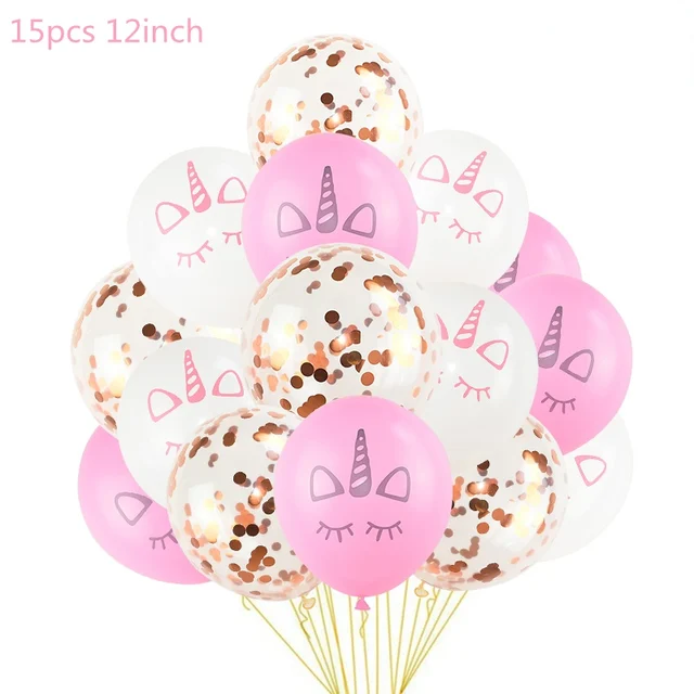 1 Set Unicorn Party Balloons Birthday Baloon Unicorn Decoration Latex Confetti Balloon Birthday Party Decoration Balloons Kids 15pcs B
