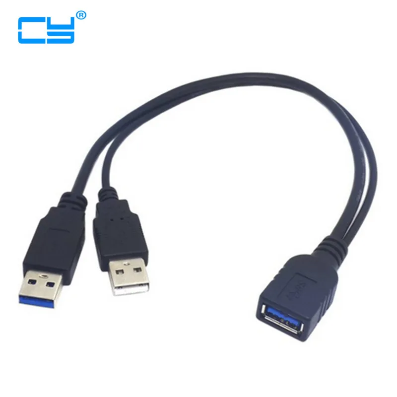 Black USB 3.0 Female to Dual USB Male Extra Power Data Y Extension Cable for 2.5" Mobile Hard Disk Black USB 3.0 Female to Dual USB Male Extra Power Data Y Extension Cable for 2.5" Mobile Hard Disk