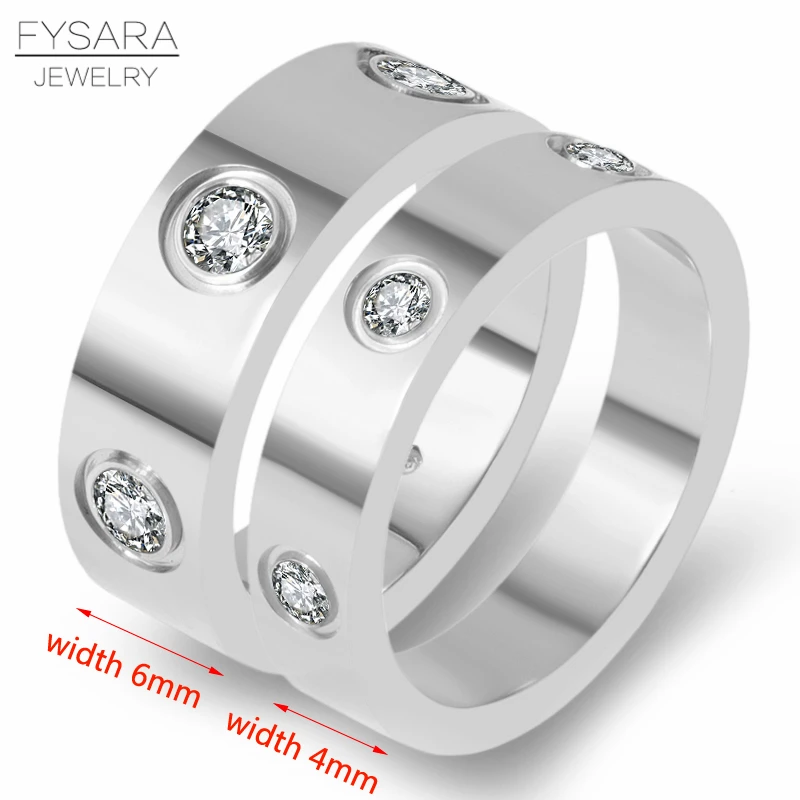 4mm 6mm Classic Love Ring Titanium Steel CZ Crystal Ring Luxury Famous Brand Wedding For Women Gold Color Lovers Jewelry