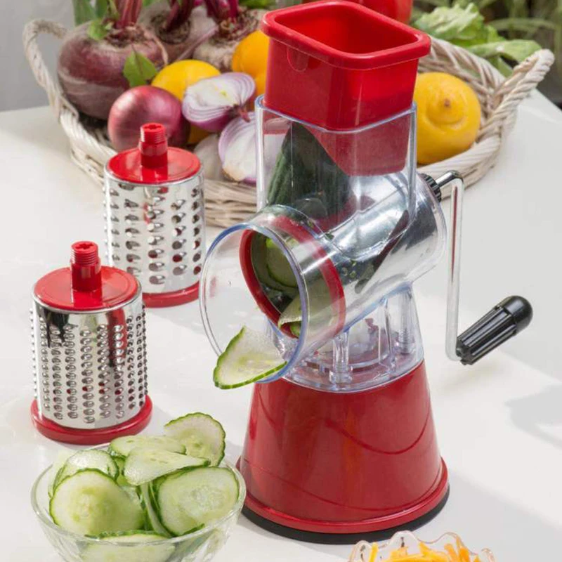 

Multifunction Food Slicer Manual Hand Speedy Safe Vegetable Chopper Cutter 3 Cylindrical Stainless Steel Blades Kitchen Tools