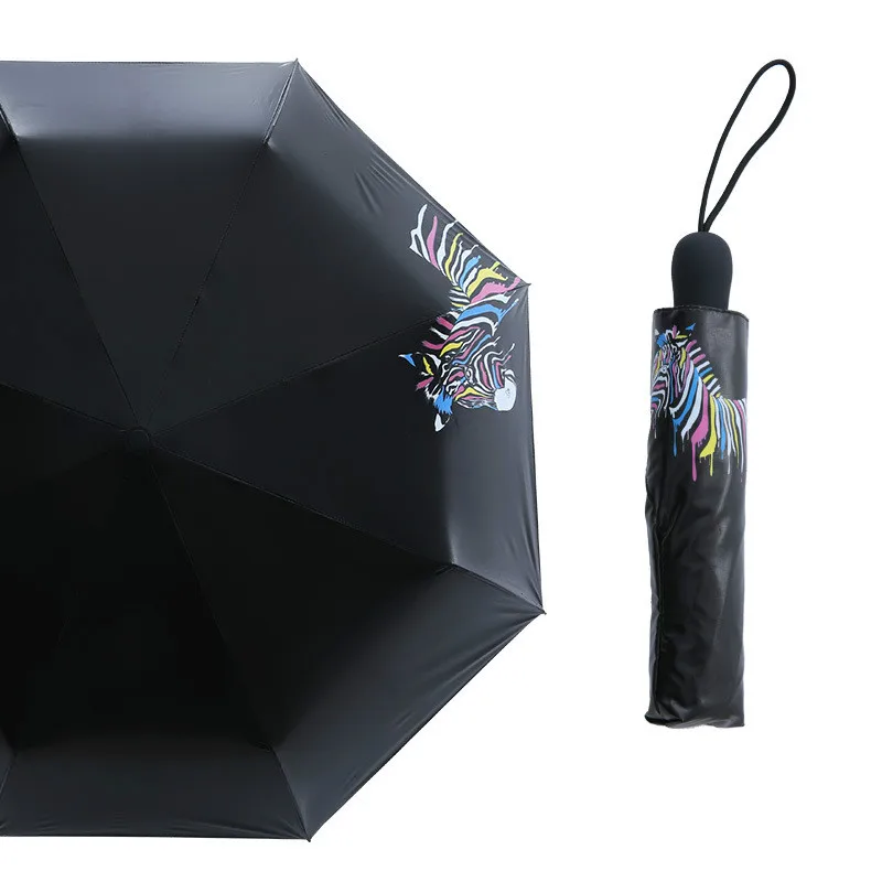 

Color change zebra umbrella folding personalized creative Black Gel sun umbrella.