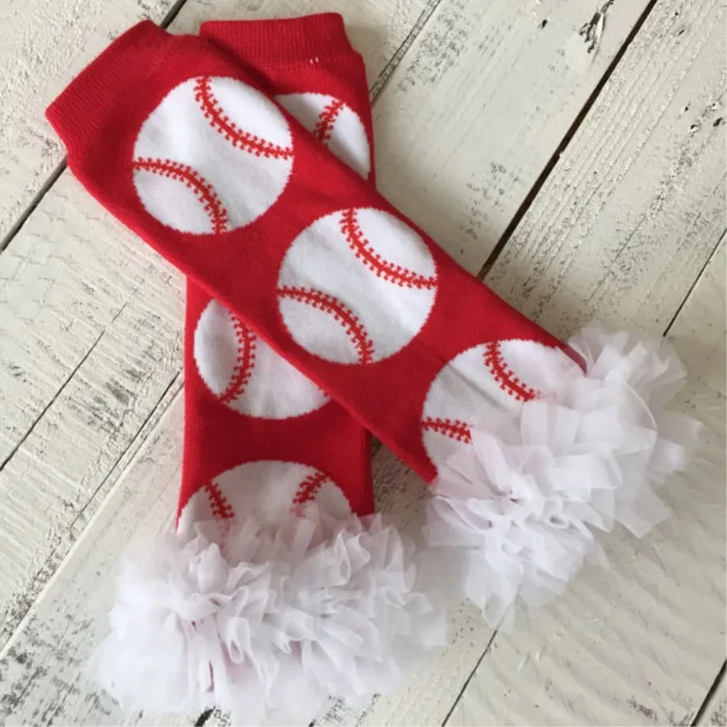 Baseball Leg Warmers with White Ruffles, Baby Leg Warmers, Softball T