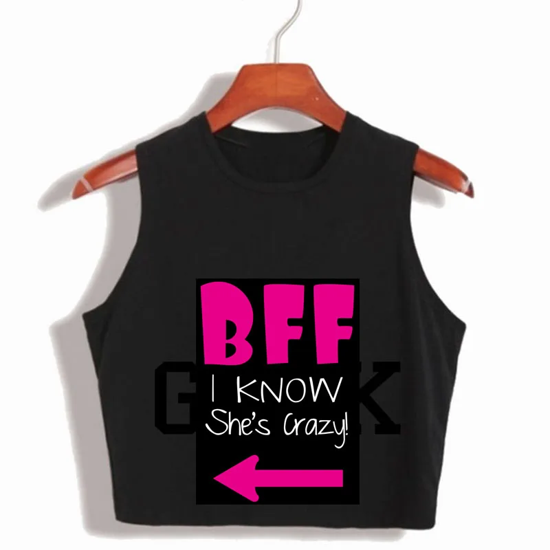Couple Tank Top BBF She Thinks I M Crazy Womens Crop Tops T Shirt Harajuku Cute