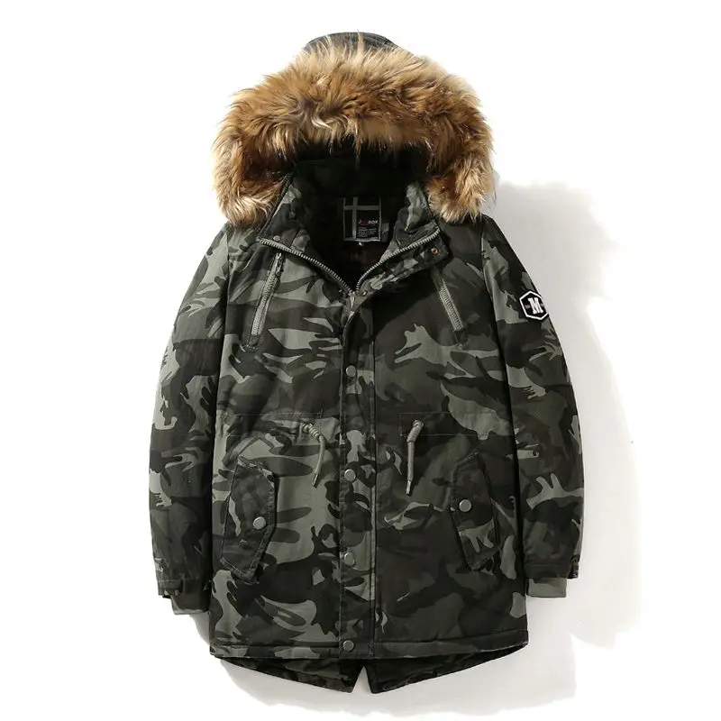 Прямая мужская зимняя куртка пальто военный меховой капюшон Теплый камуфляж тактический бомбер армейская Корейская парка верхняя одежда ABZ67 - Цвет: Camouflage