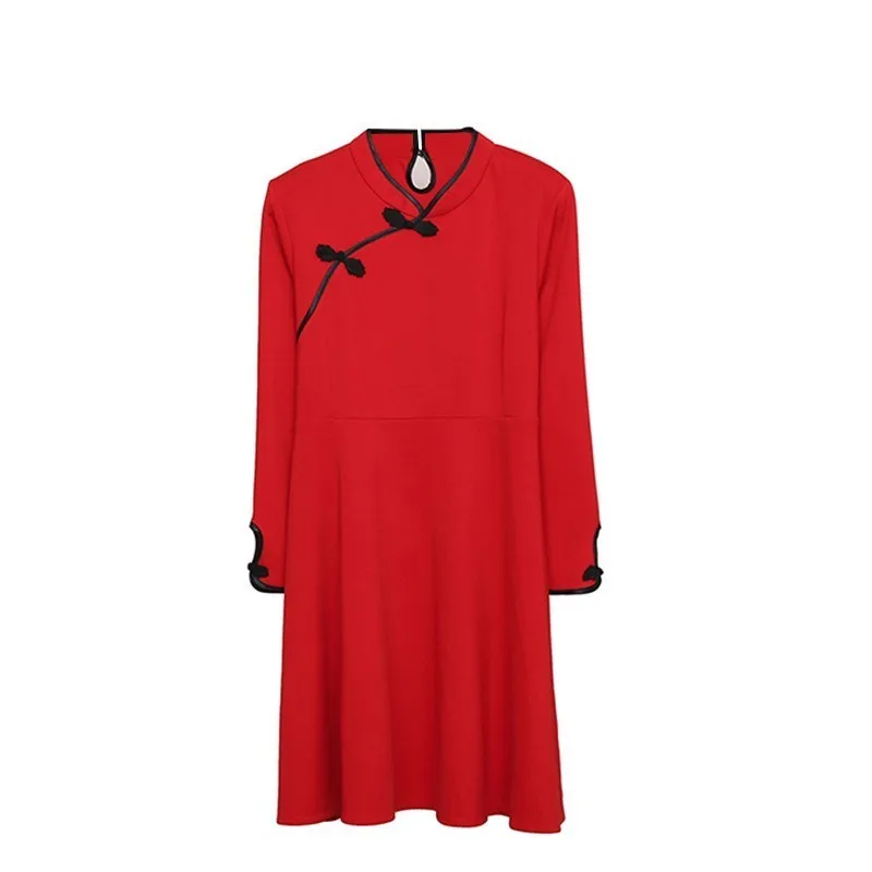 Большие размеры, женское сексуальное платье Чонсам в китайском стиле, винтажное свободное платье в стиле Лолиты в стиле Харадзюку, большие размеры - Цвет: Красный