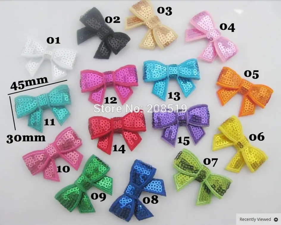 

FZ0038 30MM*45MM Bowtie shape Sequin Ribbon Patch 45pcs/lot Mix colors Iron On Appliques Garment accessories