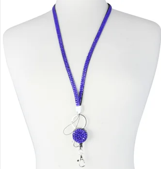 

Newest Bling Rhinestone Crystal Neck Lanyard Retractable ID Name Badge Reel For Badge Holder Key Holder 1pcs Blue Color