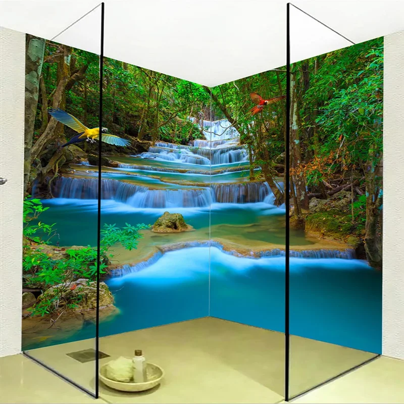 PVC Waterproof Self-Adhesive Mural Wallpaper 3D Waterfalls Nature Landscape Photo Wall Paper Bathroom Toilet Kitchen Home Decor beibehang custom photo wallpaper floor painting waterfall suspension island flying bird bathroom kitchen walkway 3d floor