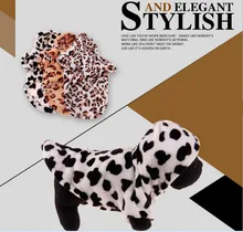 Leopard Coral Velvet Pet Clothes Teddy Turned Clothes Dog with Hat Spring and Winter Warm Hoodies