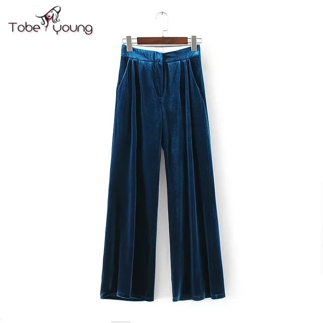 2017 New Vintage Velours Large Jambe Pantalon Femmes Haute Wasit Lâche Pantalon Sarouel Palazzo Capris femme