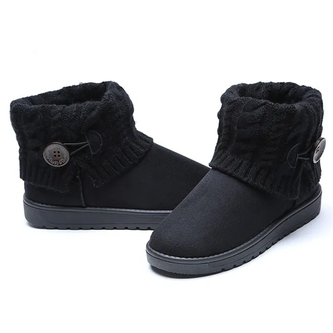 Лыжная обувь для сноубординга, зимние вязаные лоскутные сапоги, женские Теплые ботильоны, женская обувь без шнуровки, женская обувь на плоской подошве - Цвет: black