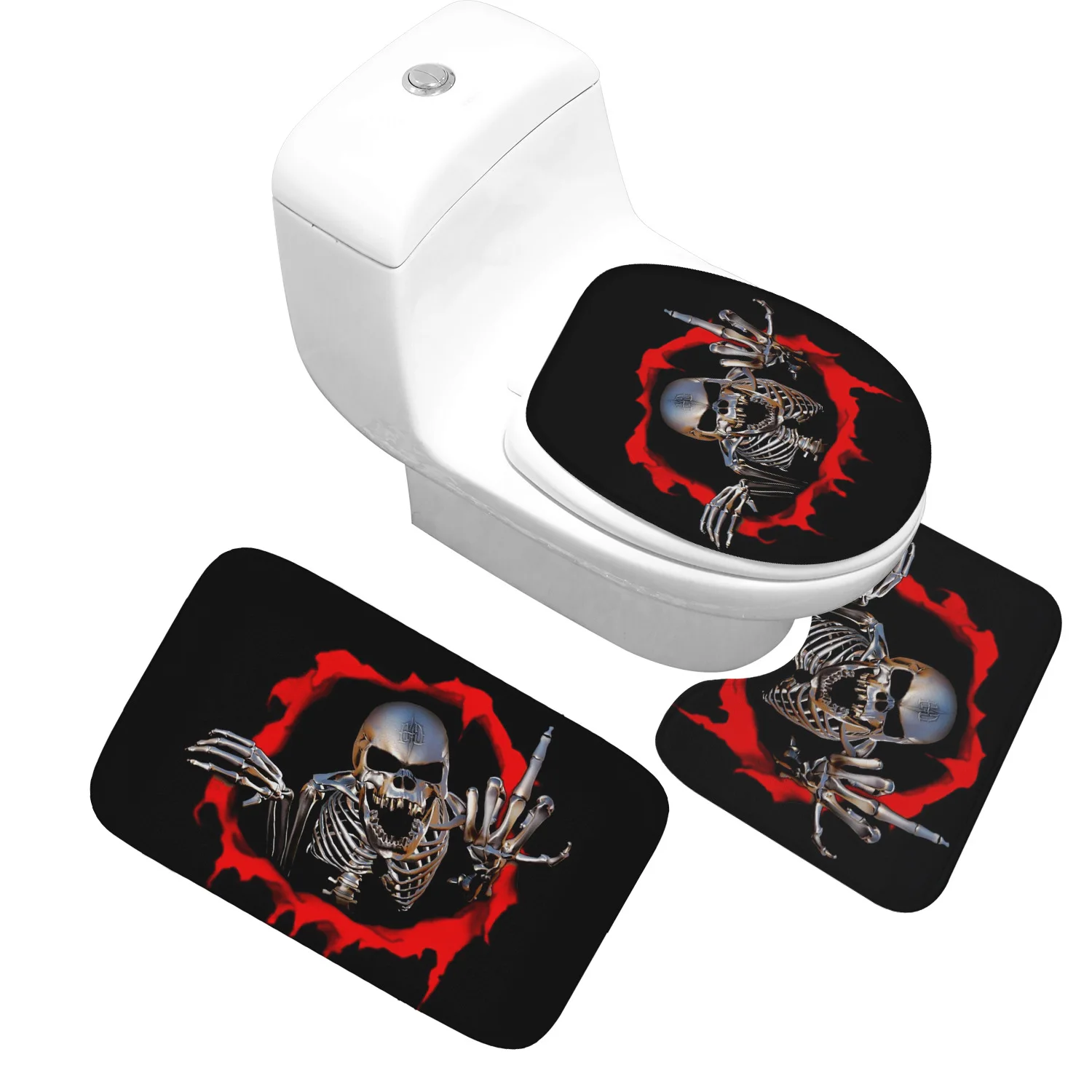 Preise Honlaker Schädel Serie 3 Stück Set Bad Wc Bodenmatte Hohe Qualität Flanell Verdickt Bad rutschfeste Matten und wc Deckel