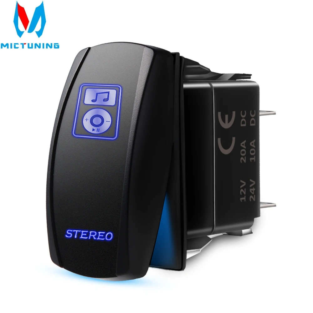 

MICTUNING Laser Stereo Rocker Switch Kit On/Off LED Light 20A 12V Blue