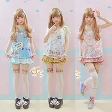 Super Cute Harajuku Anime Pattern Printing Shirt Women Girls Sweet Lolita Japanese Kawaii Tops Short Sleeve Tees AMO Style