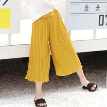 Girls Pants 4-10y Children Summer Loose Calf-length Pants Girls Casual Chiffon Pleated Pant Kids Wide Leg Pants Girls Pants 4-10y Children Summer Loose Calf-length Pants Girls Casual Chiffon Pleated Pant Kids Wide Leg Pants