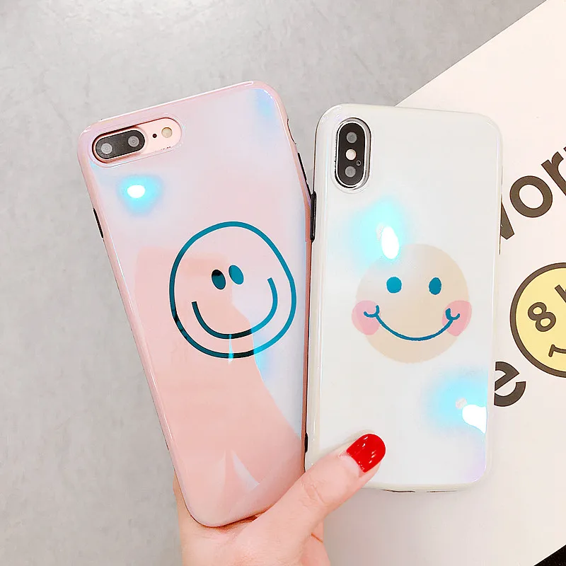 

Cute Smiley face Funda for iphone 7 Case Blue light IMD Phone Case for iphone 6 6S 7 8 Plus X XR XS Max Cover Luxury Capa
