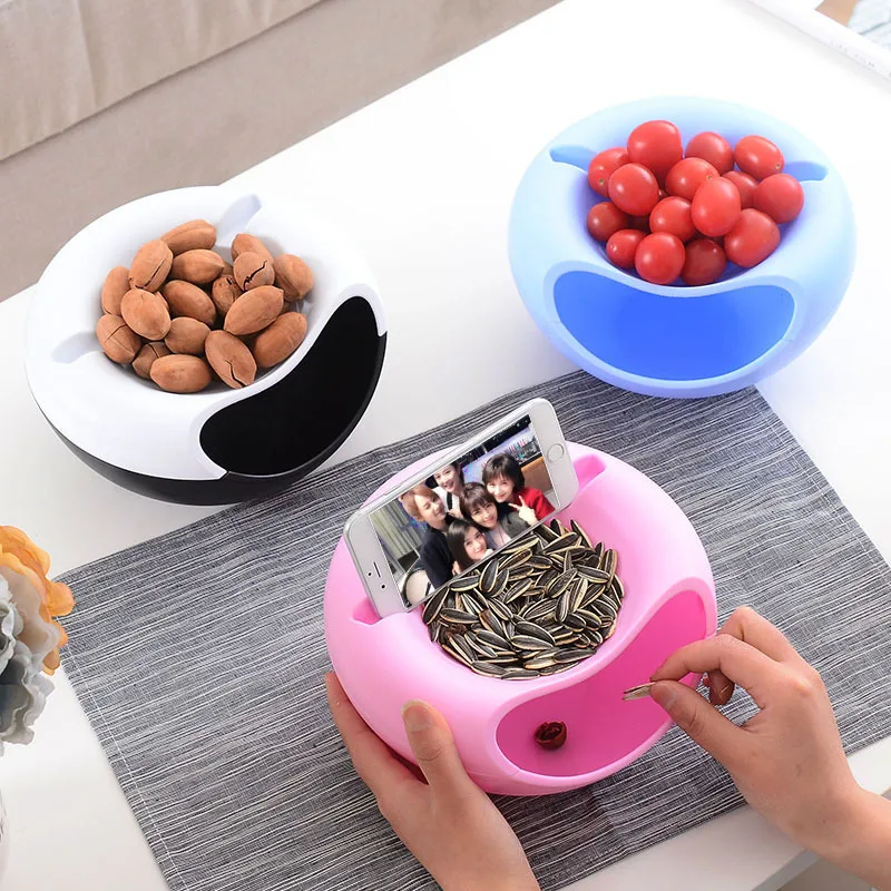 

Fashion Creative Smile Dried Fruit Snacks Storage Boxes Portable Plastic Double Layer Holder Container Home Organizer 4 Colours