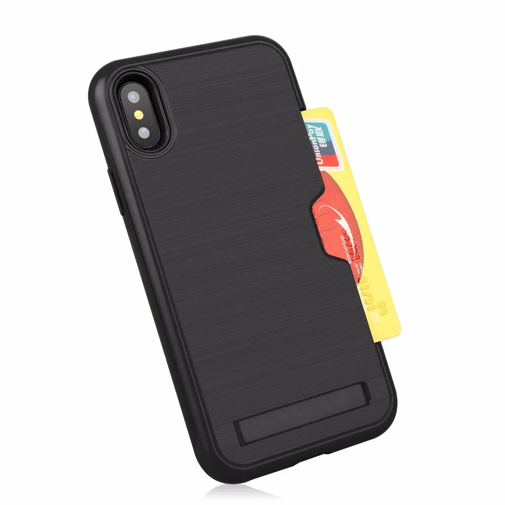 

For iPhone XS Max case Hybrid Armor with Stand TPU+PC Brushed Hard Case Card Slot Holder Phone Case For iPhone XR X 6 S 7 8 Plus