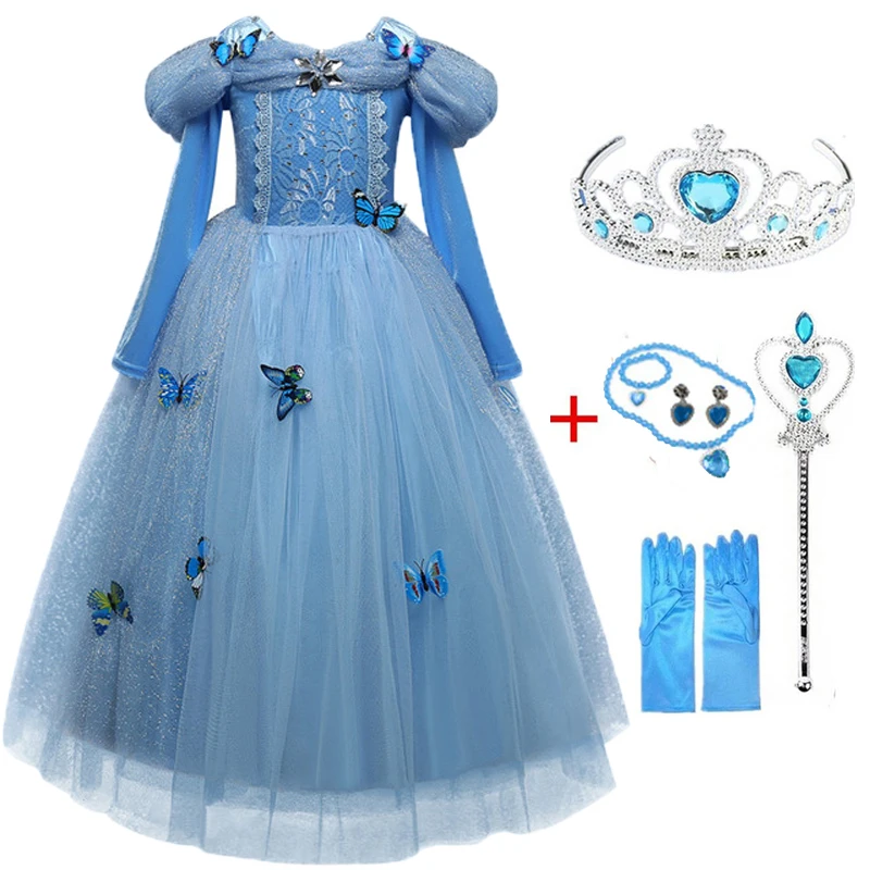 Платья «Королева Эльза», «Принцесса Анна», «Эльза», «Белль», вечерние костюмы для девочек, Vestidos Fantasia, детская одежда для девочек, волшебная палочка и корона - Цвет: 13